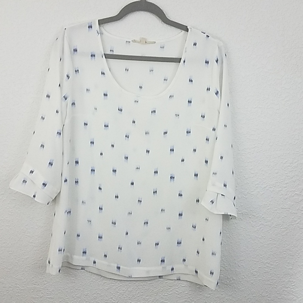 𝅺41 Hawthorne stitch fix blouse M scoop neck white flowey coastal